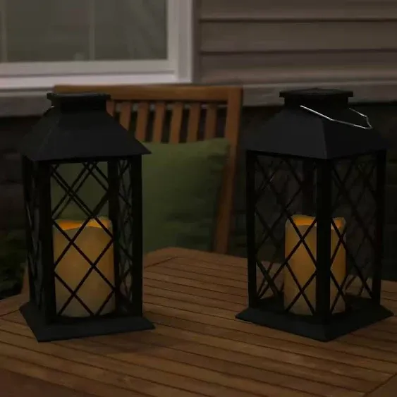 11 In. Concord Black Solar Led Candle Outdoor Lantern (2-pack)