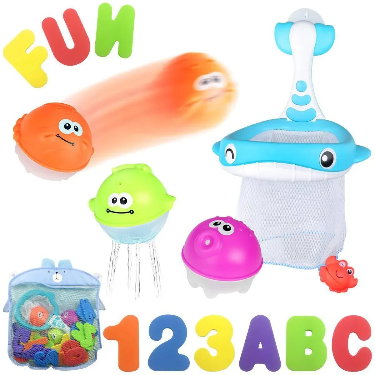 MoraBaby Bath Toy Sets, 36 Foam Bath Letters and Numbers, Floating Squirts Animal ...