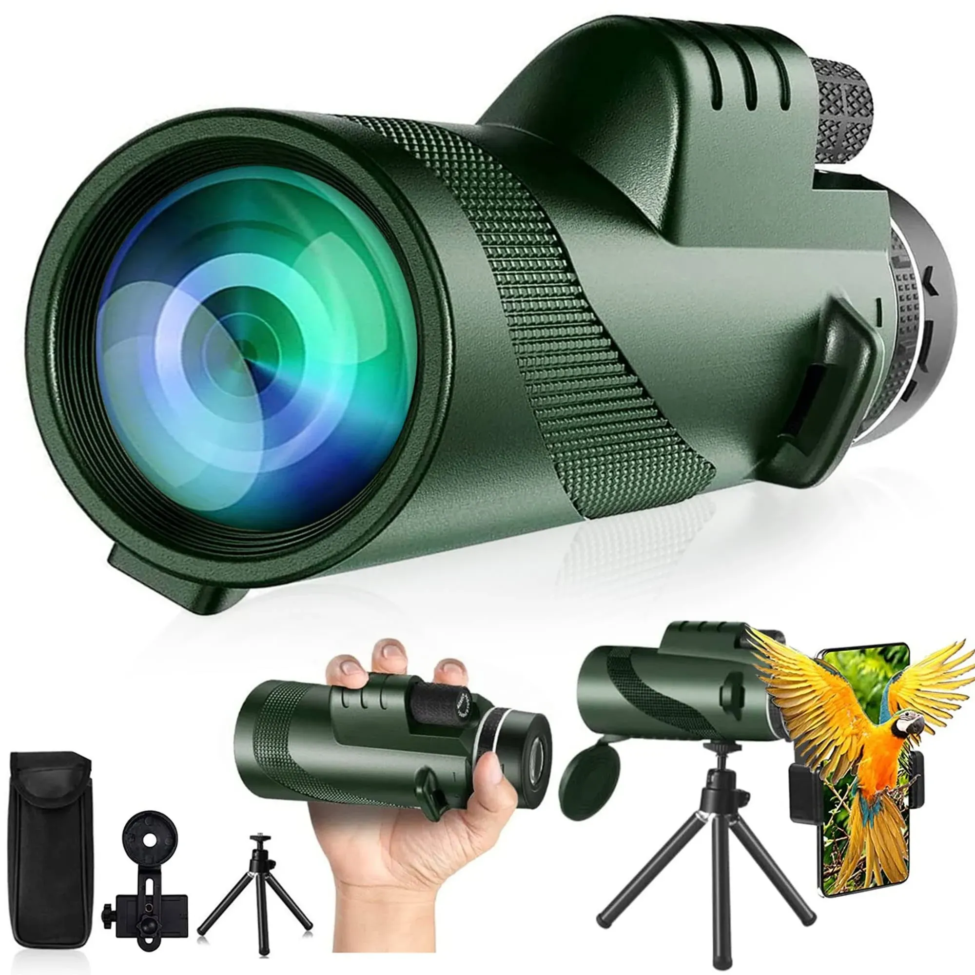 80x100 Monocular Telescope for Smartphone - High Powered Monocular for Adults with Smartphone Adapter & Tripod, Clear Low Light Vision Portable Telescope for Hiking Camping Hunting Wildlife Watching