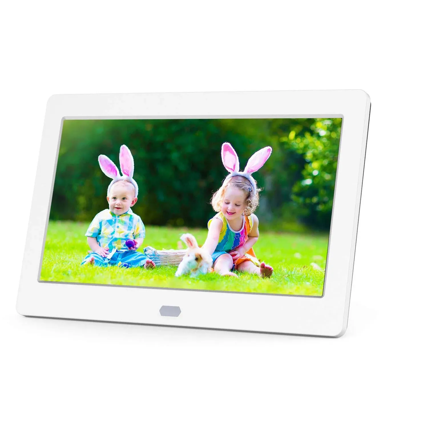 7 inch Digital Picture Frame with 1920x1080 IPS Screen Digital Photo Frame Support 1080P Video, Adjustable Brightness, Image Preview, Timing Power On/Off, Background Music, Slideshow Mode, White -P700