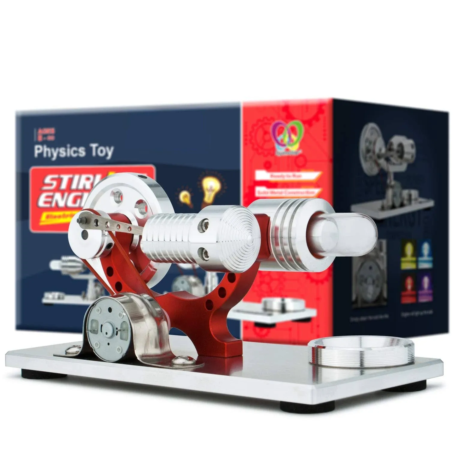 DjuiinoStar Hot Air Stirling Engine, Solid Metal Construction, Electricity Generator (Light up colorful LED), My First Stirling Engine DHA-BG-401R