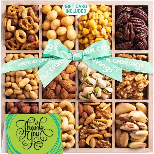 Nut Cravings Gourmet Collection - Thank You Nuts Gift Basket with Ty Ribbon + ...