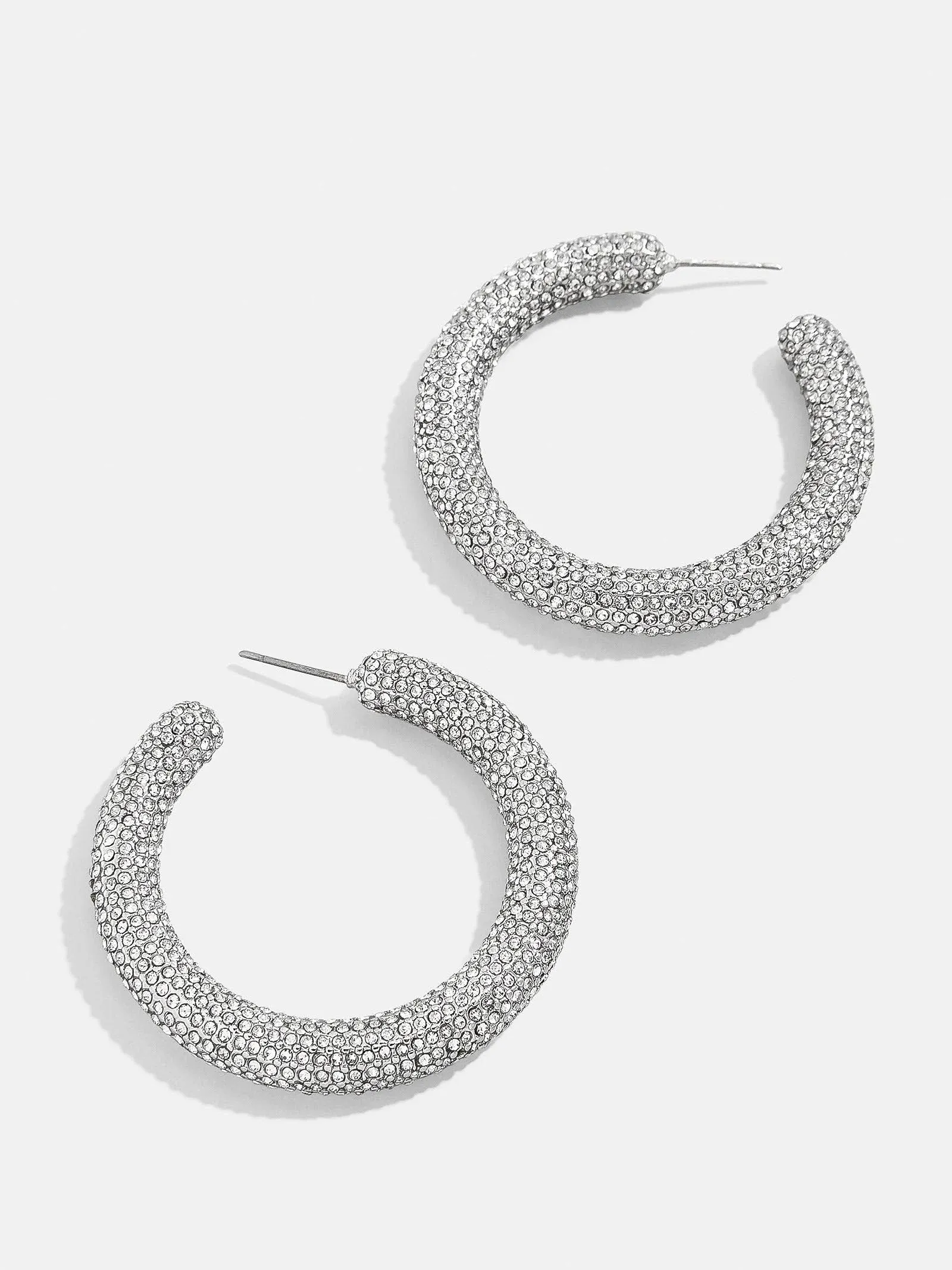 Celeste Pave Hoop Earrings – Glam Chunky Cubic Zirconia Open Hoop Earrings Encrusted w/Pave Glass Stones, Hypoallergenic Earrings for Women, Silver-Colored Hoops, Women's Fashion Jewelry