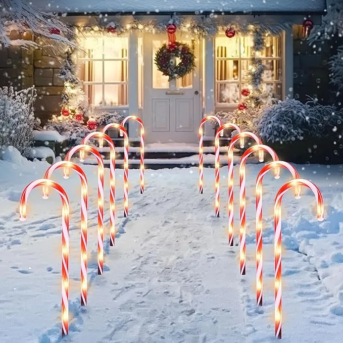 Joiedomi 23" Christmas Candy Cane Pathway Lights, 6 Packs Outdoor Christmas Stakes Lights with 36 Warm White Lights for Holiday Xmas Walkway Yard Patio Garden Sidewalk