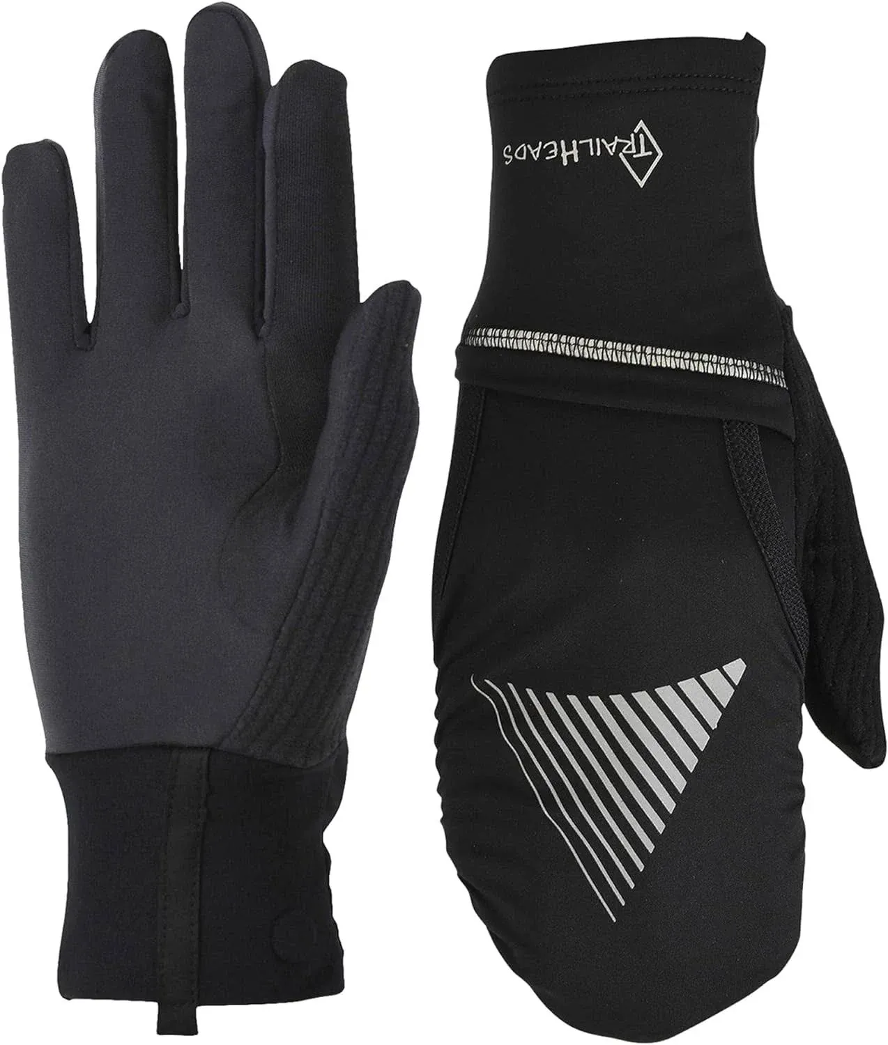 TrailHeads Women's Touchscreen Convertible Running Gloves with Reflective Waterproof Mitten Shell