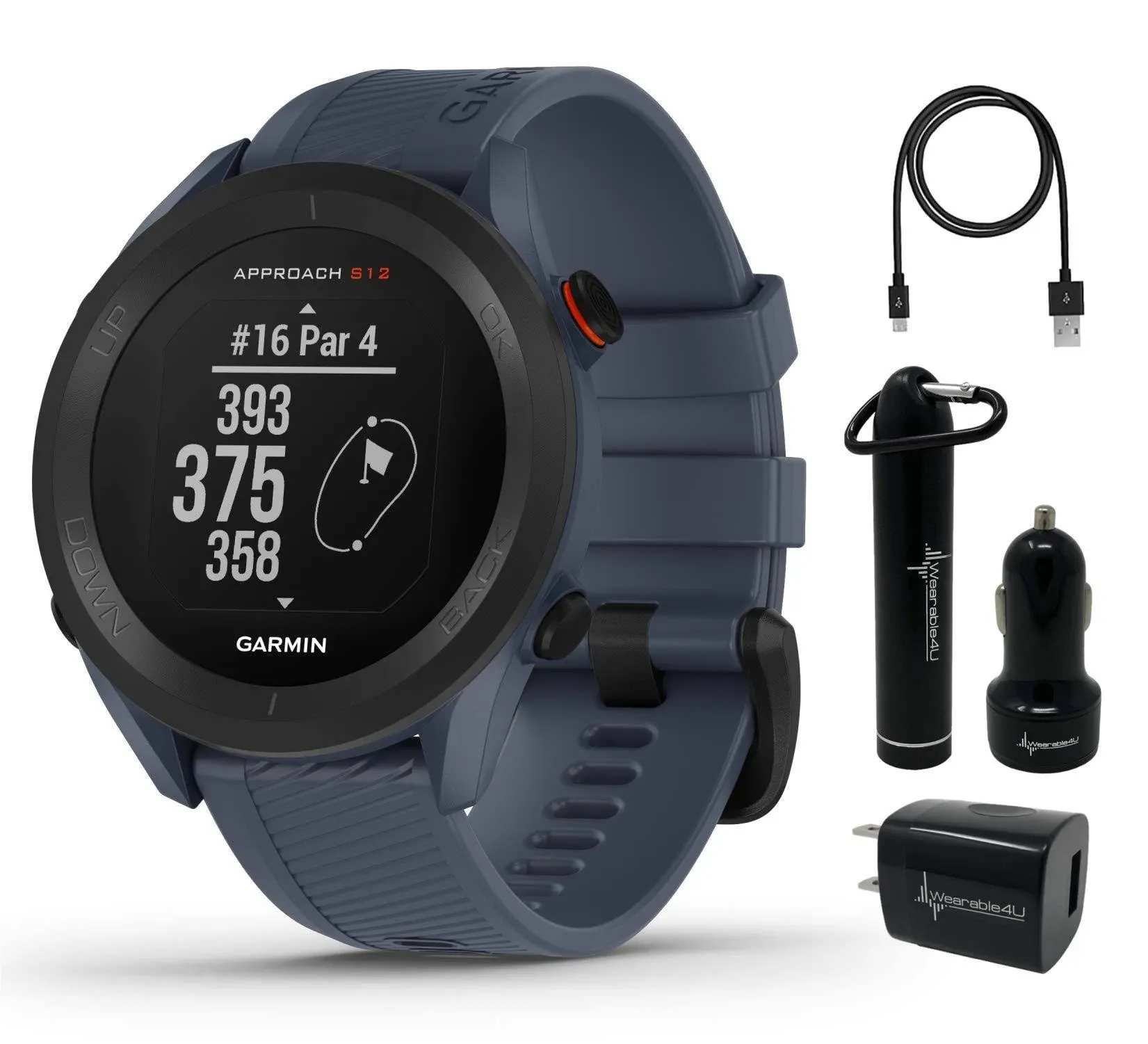 Garmin Approach S12 Premium GPS Golf Watch, Granite Blue with Wearable4U Power Pack Bundle