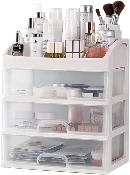 Makeup Organizer with 3 Drawers, Cosmetic Display Cases, Makeup Storage Box (3 Drawers) (white)