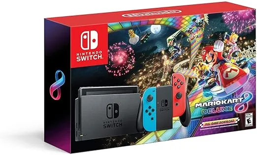 Nintendo - Switch with Mario Kart 8 Deluxe Console Bundle - Neon Blue/Red