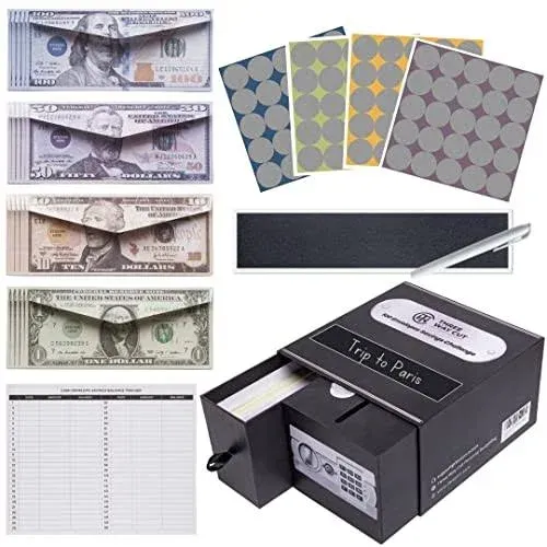 Three Way Cut 100 Envelopes Money Saving Challenge - Save 5050 Dollars in 100 Days Premium Kit, 100 Cash Envelopes & Organizer Box Set, Trendy