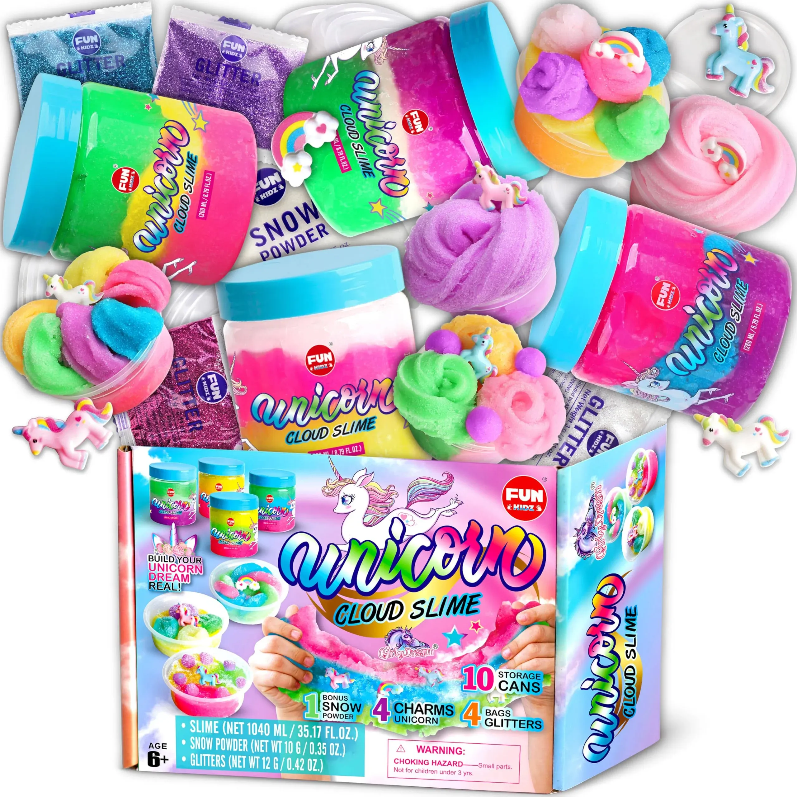 35.16 FL OZ Cloud Unicorn Slime for Girls 6-8, FunKidz 1040 ML Fluffy Rainbow Premade Slime Toy Pack Birthday Party Gifts for Kids