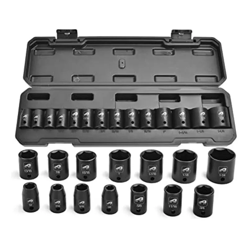 Aain AA028 1/2&#034; Drive SAE Shallow Impact Socket Set, 6-Point Design,14-Piec<wbr/>e Set