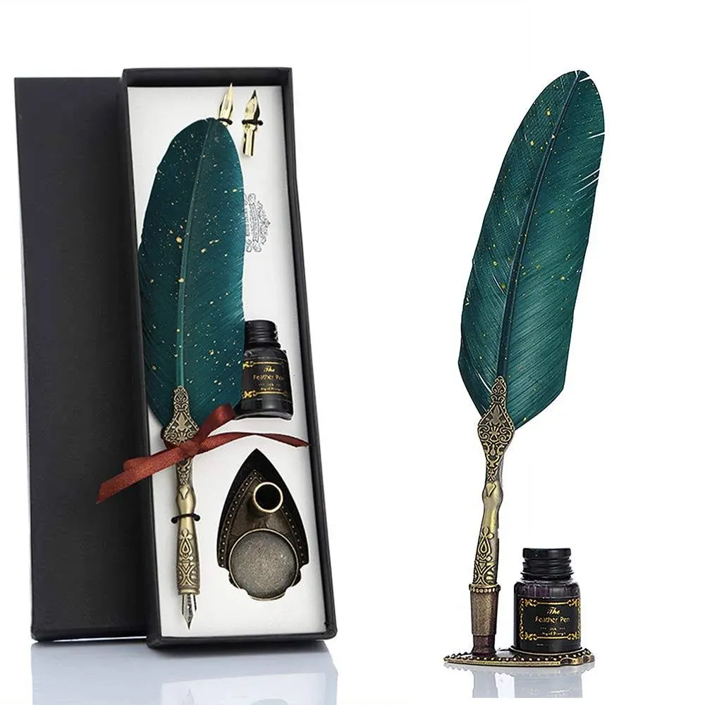 Feather Pen Glittering Quill Pen Set Antique Luxury Vintage Signature Pen