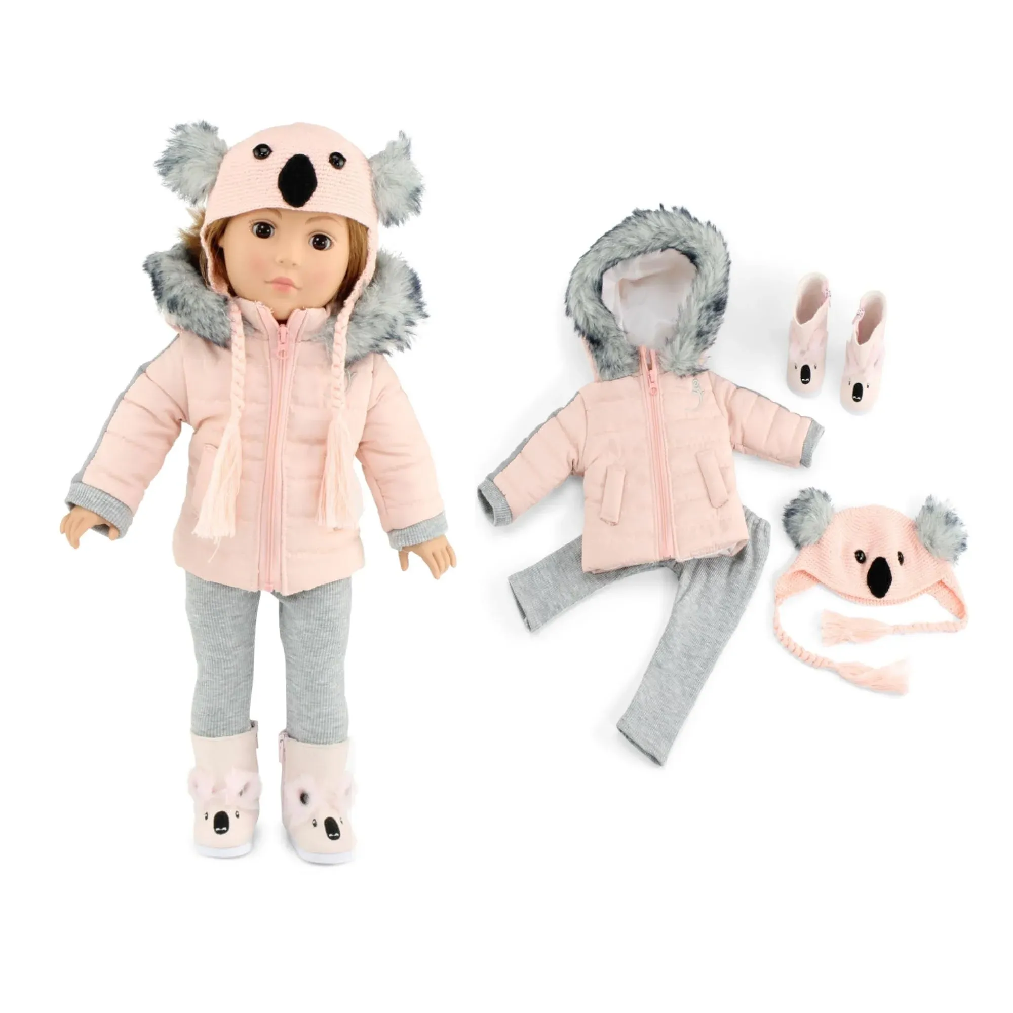 Emily Rose 18 inch Doll Clothes | 4-Piece 18" Doll Snow Coat Koala Outfit, Includes Adorable Koala Hat and Boots | Compatible