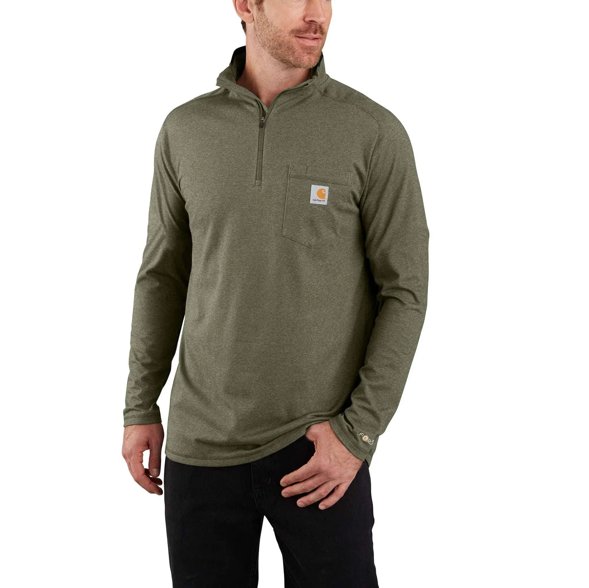 Carhartt Men's Force Relaxed Fit Midweight Long Sleeve Quarter Zip Mock Neck T ...