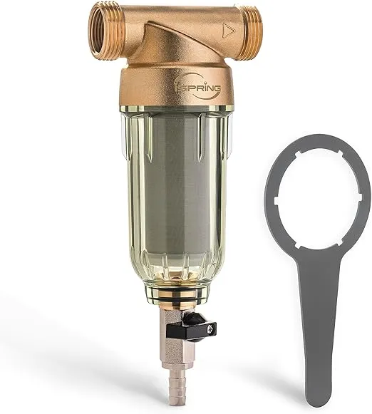 iSpring WSP-1000 Reusable Whole House Spin Down Sediment Water Filter, 1000 Micron, Flushable Prefilter Filtration, 20GPM, 1" MNPT + 3/4" FNPT, Brass