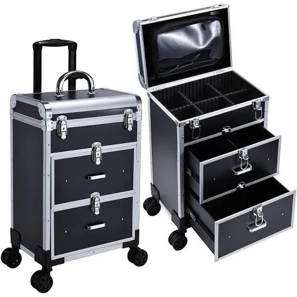 Adazzo Professional Rolling Makeup Train Case with Drawers