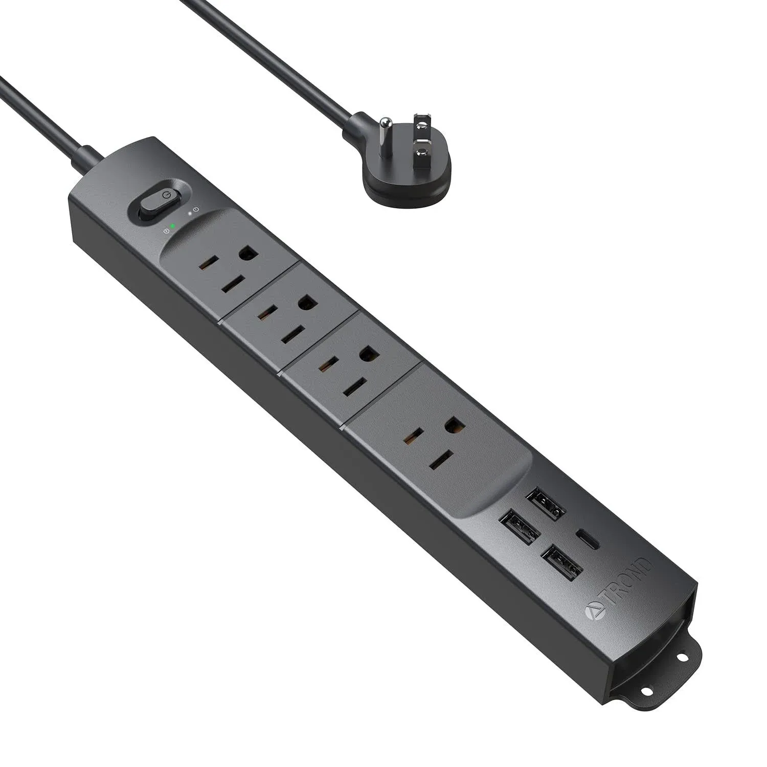 TROND Surge Protector with 4 Outlets, 4 USB Ports, Flat Plug, 3ft Extension Cord