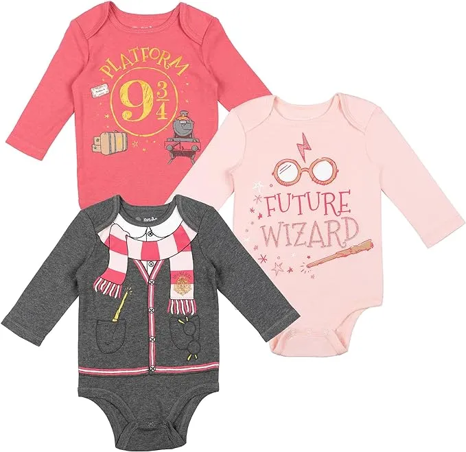 Harry Potter Hermione Baby 3 Pack Long Sleeve Bodysuits (Newborn-Infant)