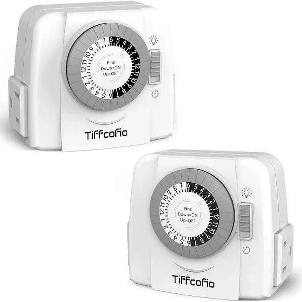 TiFFCOFiO Indoor Mechanical Timer Outlet, 3 Prong Plug in Light Timer, 2... 