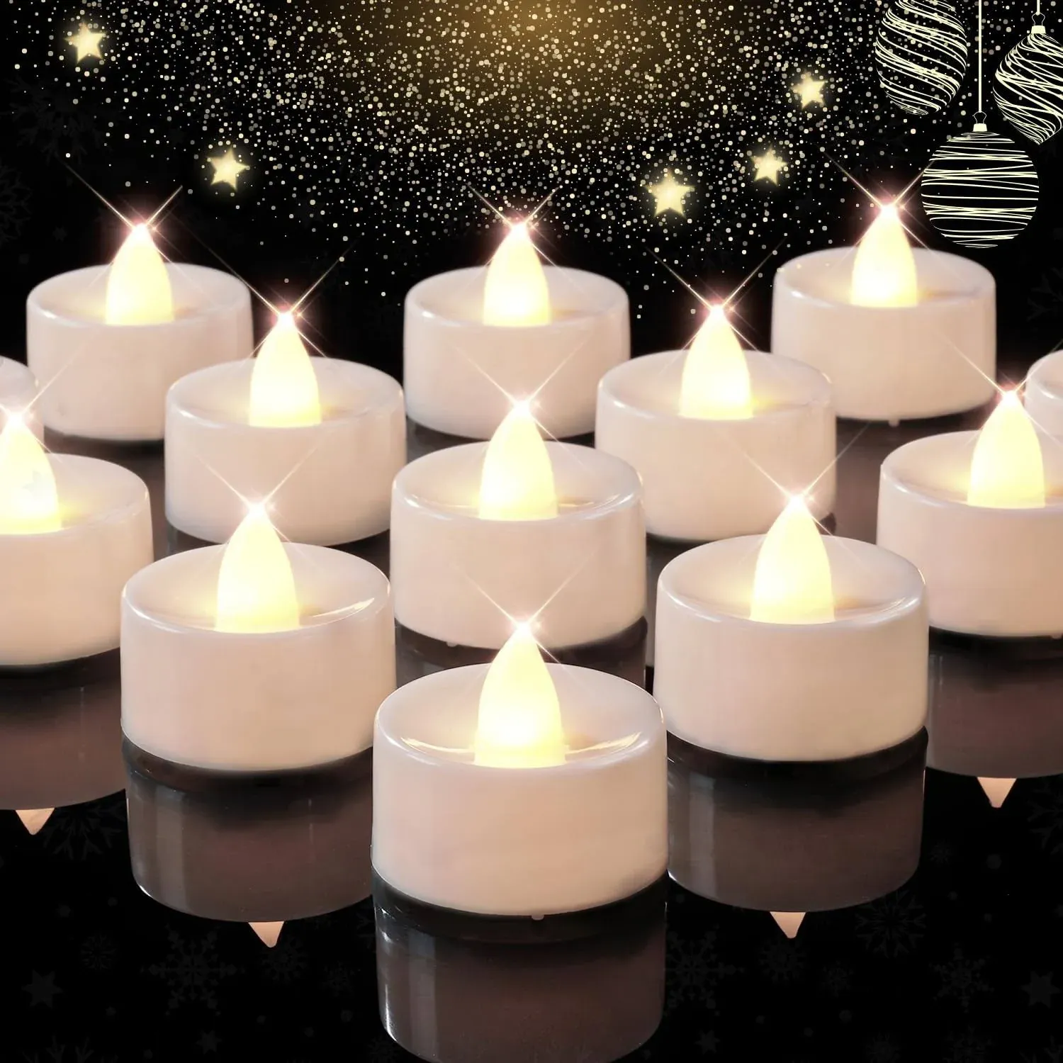 BEICHI Set of 24 Flameless LED Tea Lights Bulk, Electric Tealight Candles, Small Fake Candles Battery Operated, Warm White Flickering Mini Candles for Christmas, Valentine's Day and Birthday