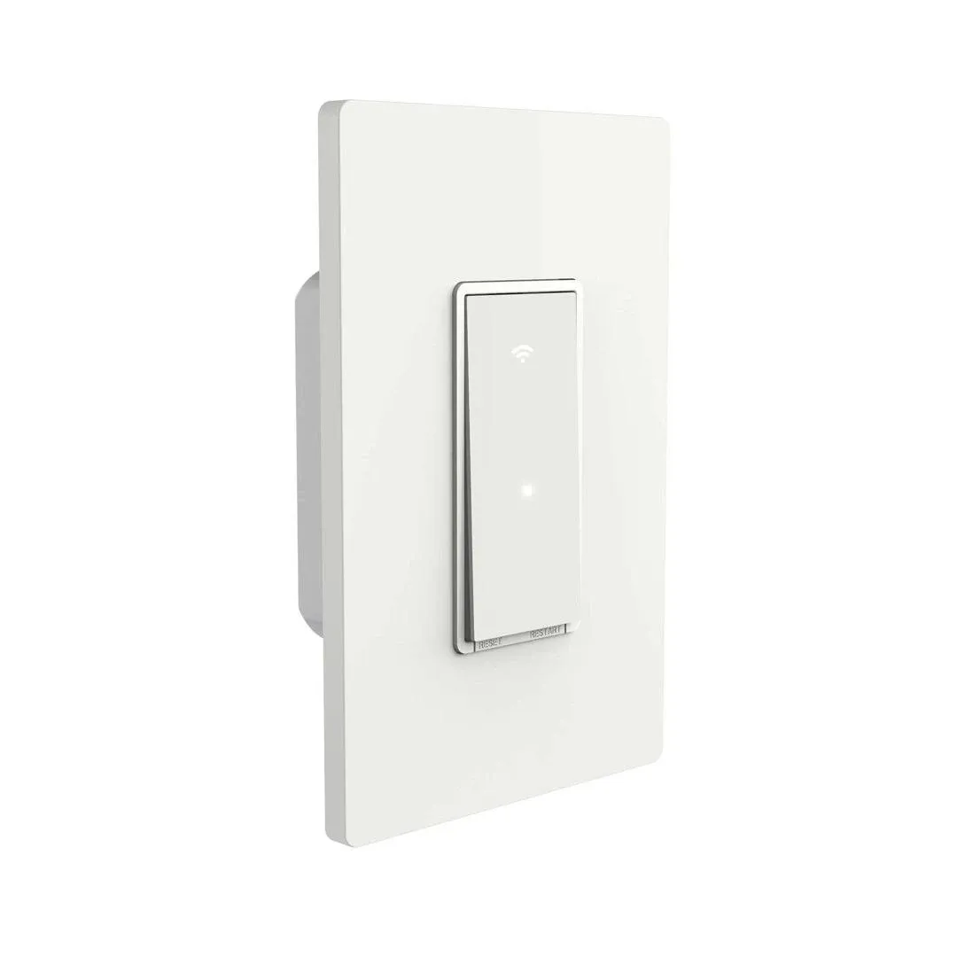 Simply Conserve Single-Pole Smart Home Push Button Light Switch with Wi-Fi, White SW-SP-100/240V-WiFi-WH