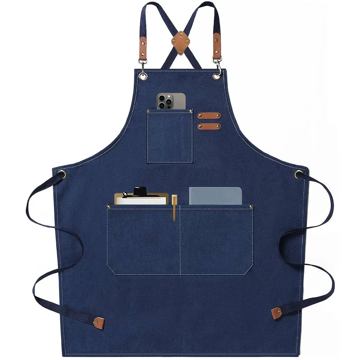 Chef Aprons for Men Women with Large Pockets, Cotton Canvas Cross Back Heavy ...