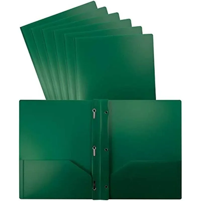 Green Plastic 2 Pocket Folders with Prongs, Heavyweight, Letter Size Poly Folder