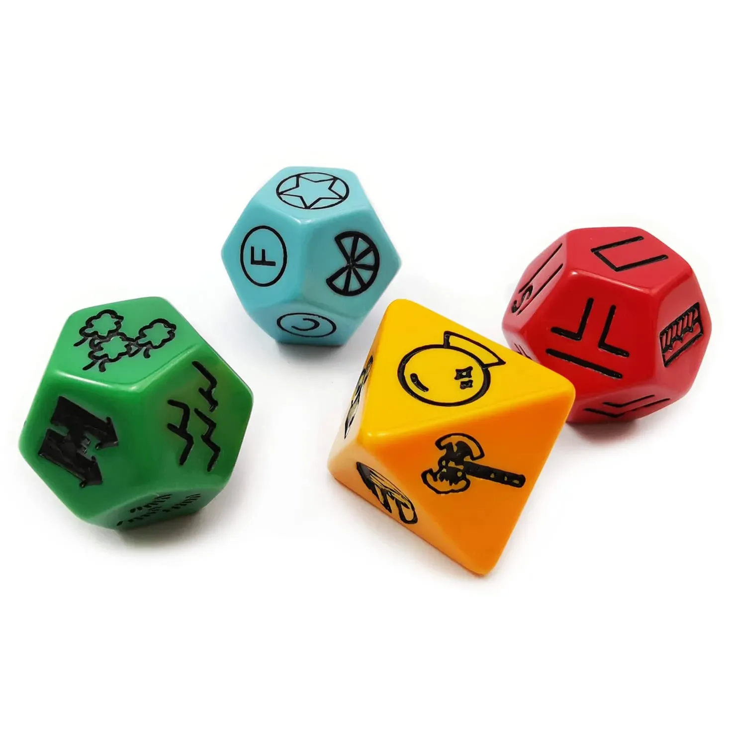 Bescon Dice Bescon's Dungeon and Wilderness Terrain, Dungeon Feature and Treasure Type Dice Set, 4 Piece Proprietary Polyhedral RPG Dice