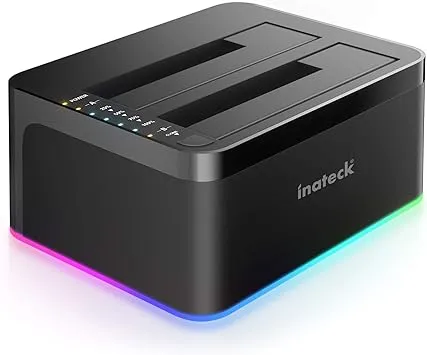 Inateck RGB SATA to USB 3.0 Hard Drive Docking Station with Offline Clone, for 2.5 and 3.5 Inch SATA HDD and SSD, Supports UASP, SA02004 Black