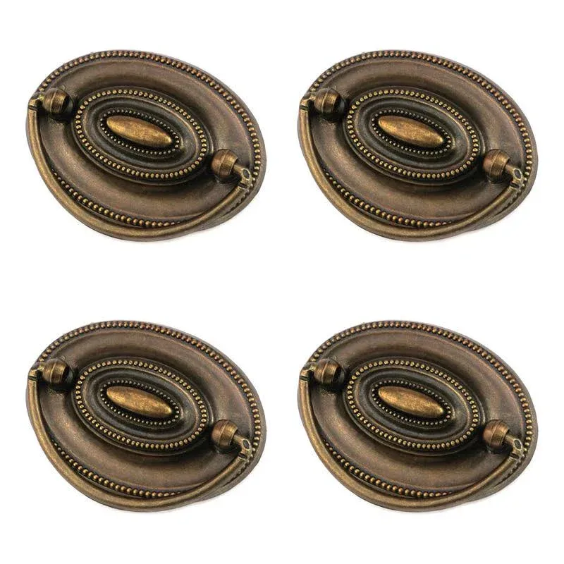 Quluxe 4 Pcs Furniture Dresser Pull, Antique Brass Bail Drawer Pull Oval Drop Sw