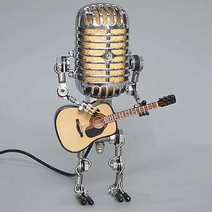 YJYdadaS Desk Lamp,Handmade Vintage Microphone Guitar Robot Table Lamp LED Bu...