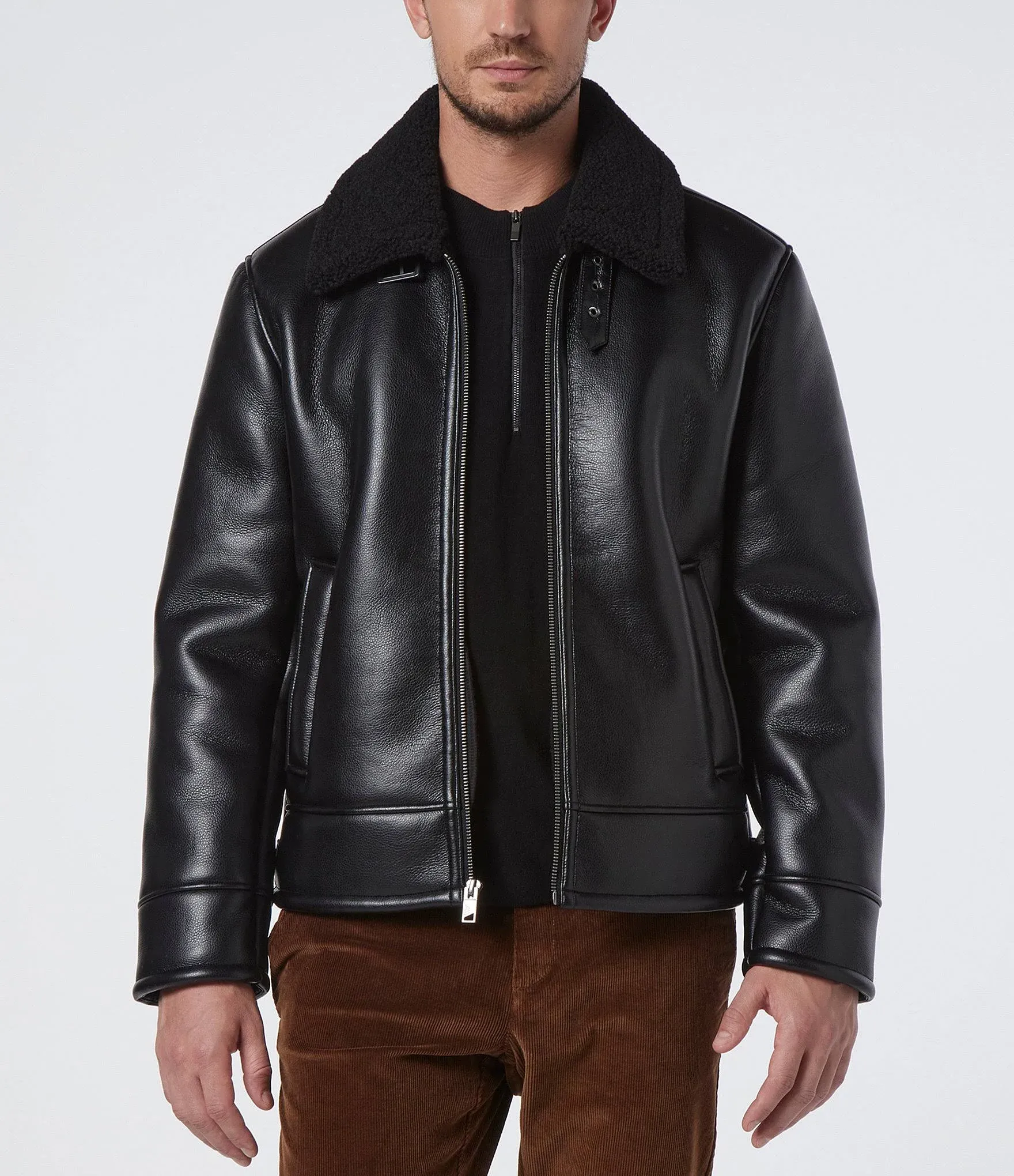 Andrew Marc | Men's Cadman Pilot Jacket with Faux Shearling | Black | Small