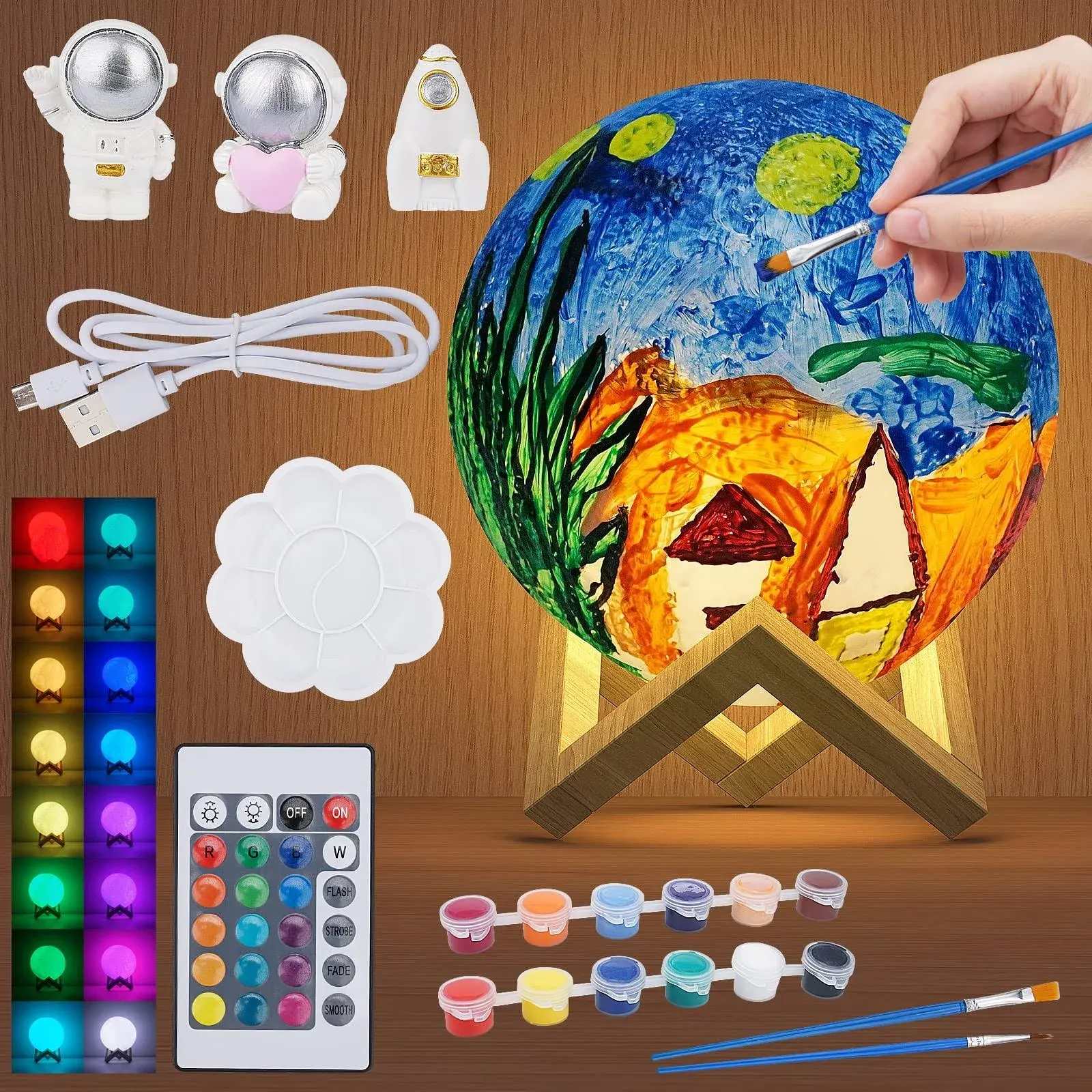 Minleway Unique Paint Your Own Moon Lamp Kit,16 Colors 5.9 inch Moon Lamp Remot