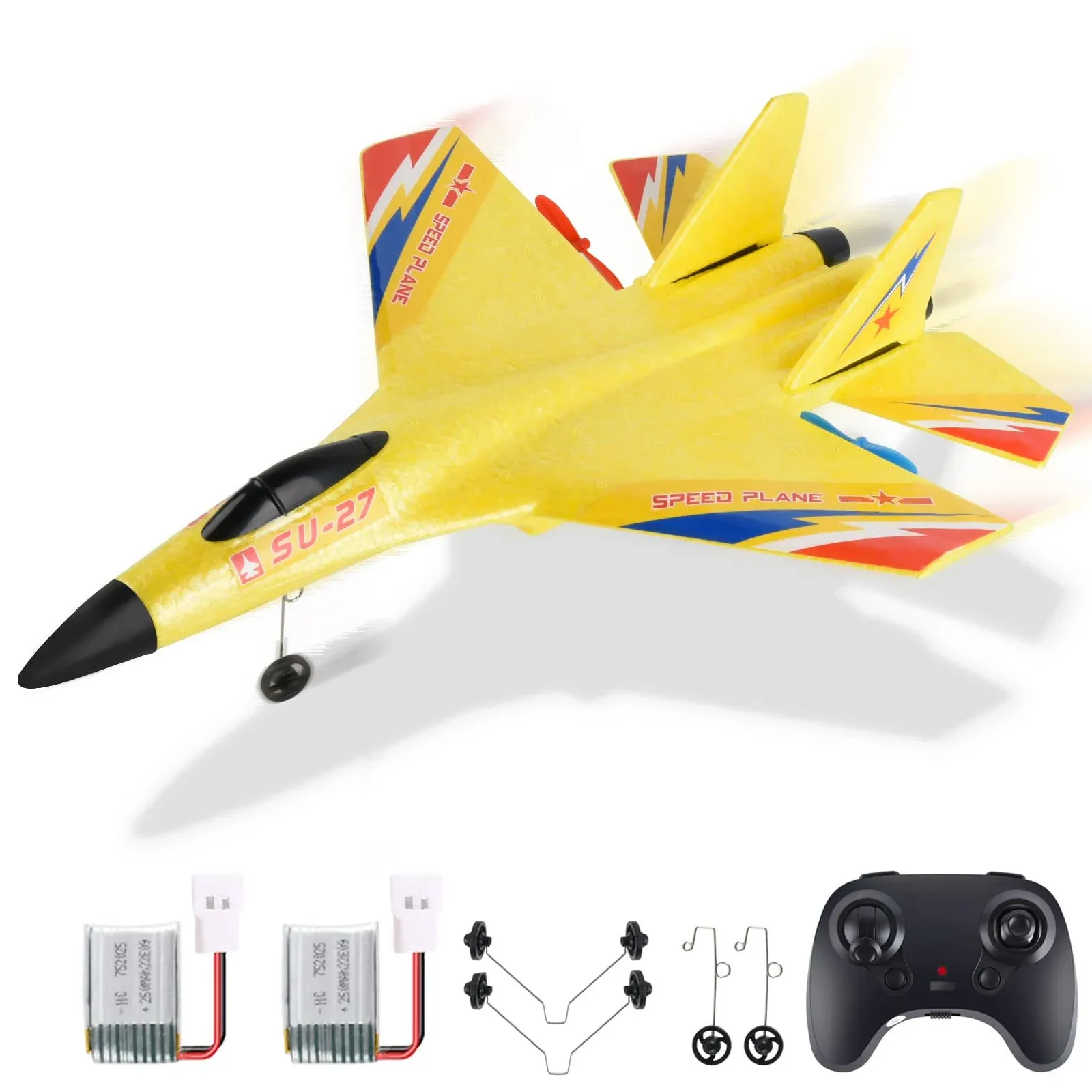 OUSEXI Yellow RC Airplane Comes with 2 Batteries 24 GHz 2 Channels Remote Control ...