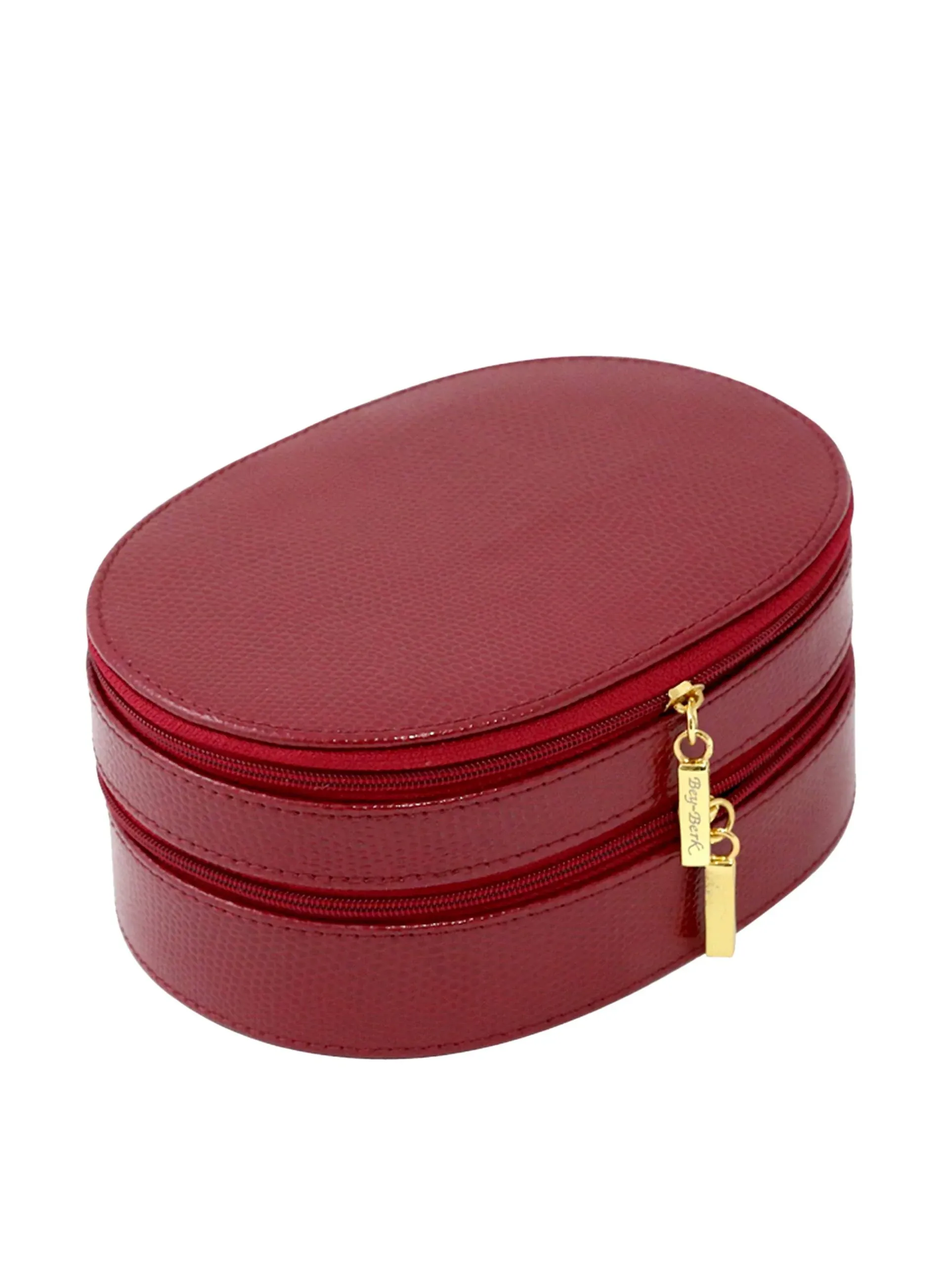 Bey-Berk Red Lizard Leather 2-Level Jewelry Case