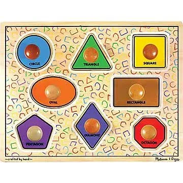 Melissa & Doug Jumbo Knob Deluxe Wooden Puzzle - Geometric Shapes (8 pcs)