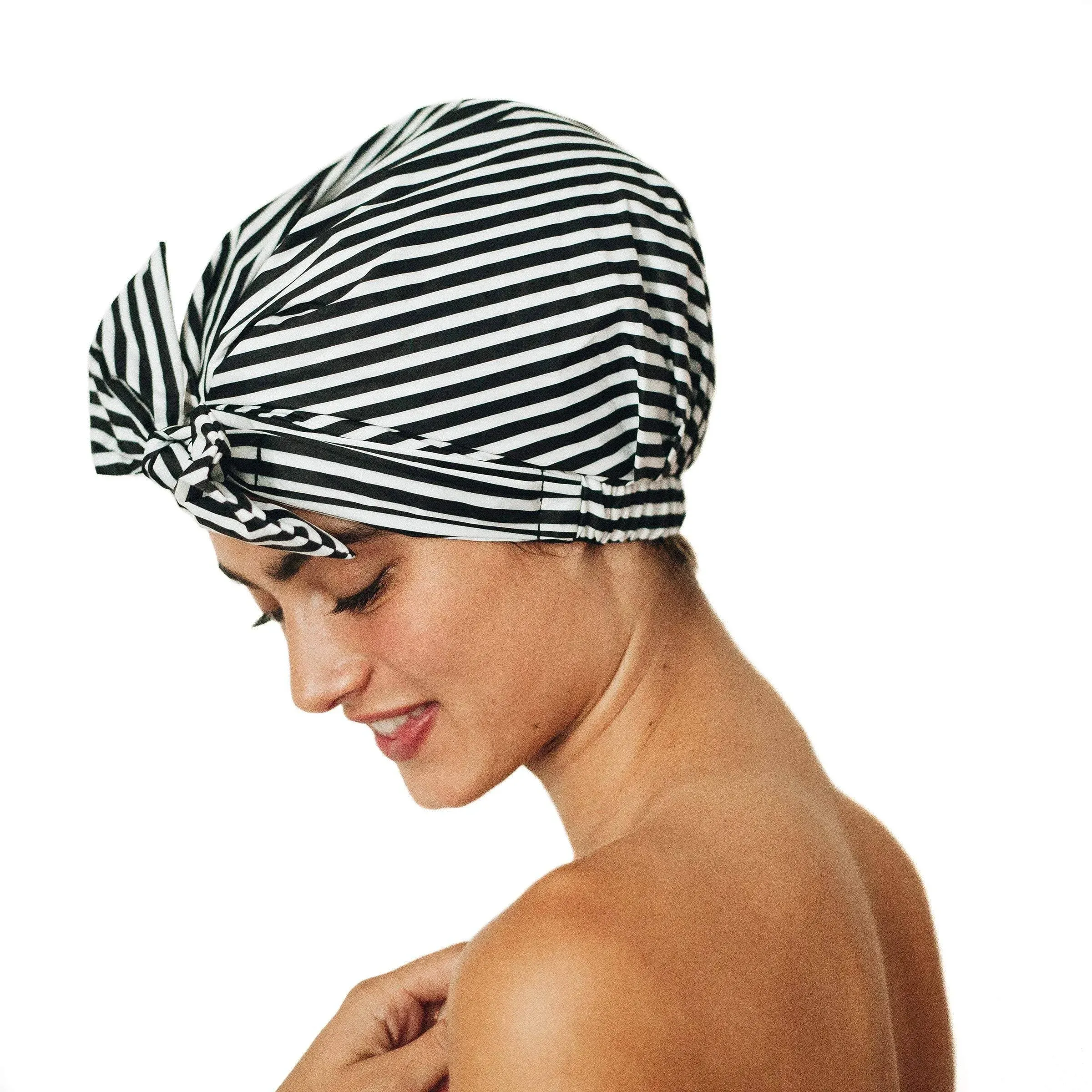 Kitsch Elevated Shower Cap Black &amp; White Stripes New With Tags