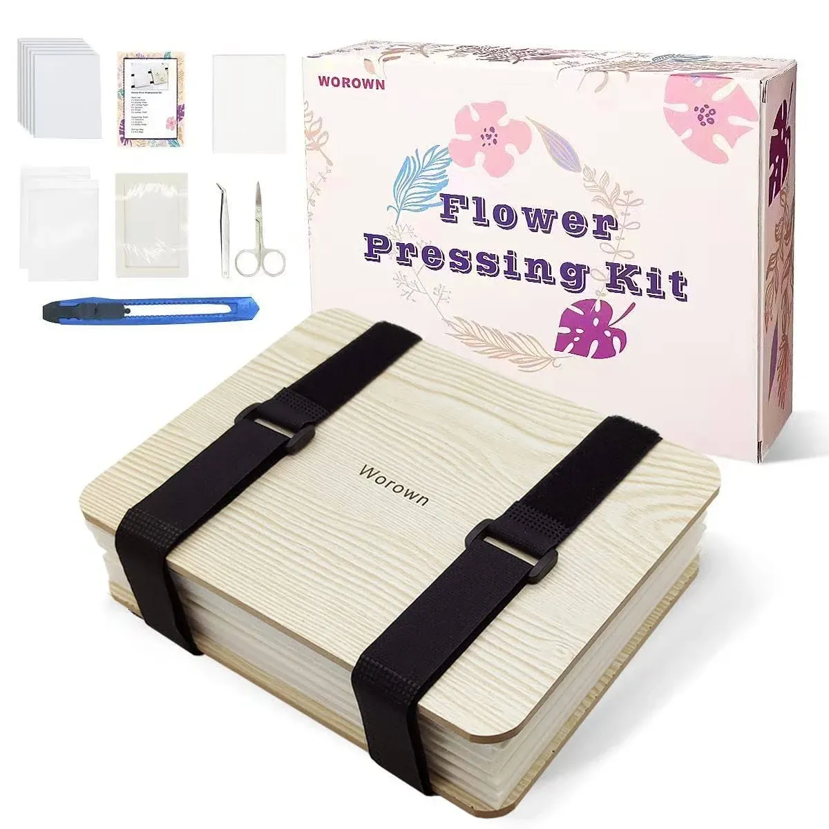 Worown Professional Flower Press Kit Leaf Press Plant Press 6 x 8 inch 6 Laye...