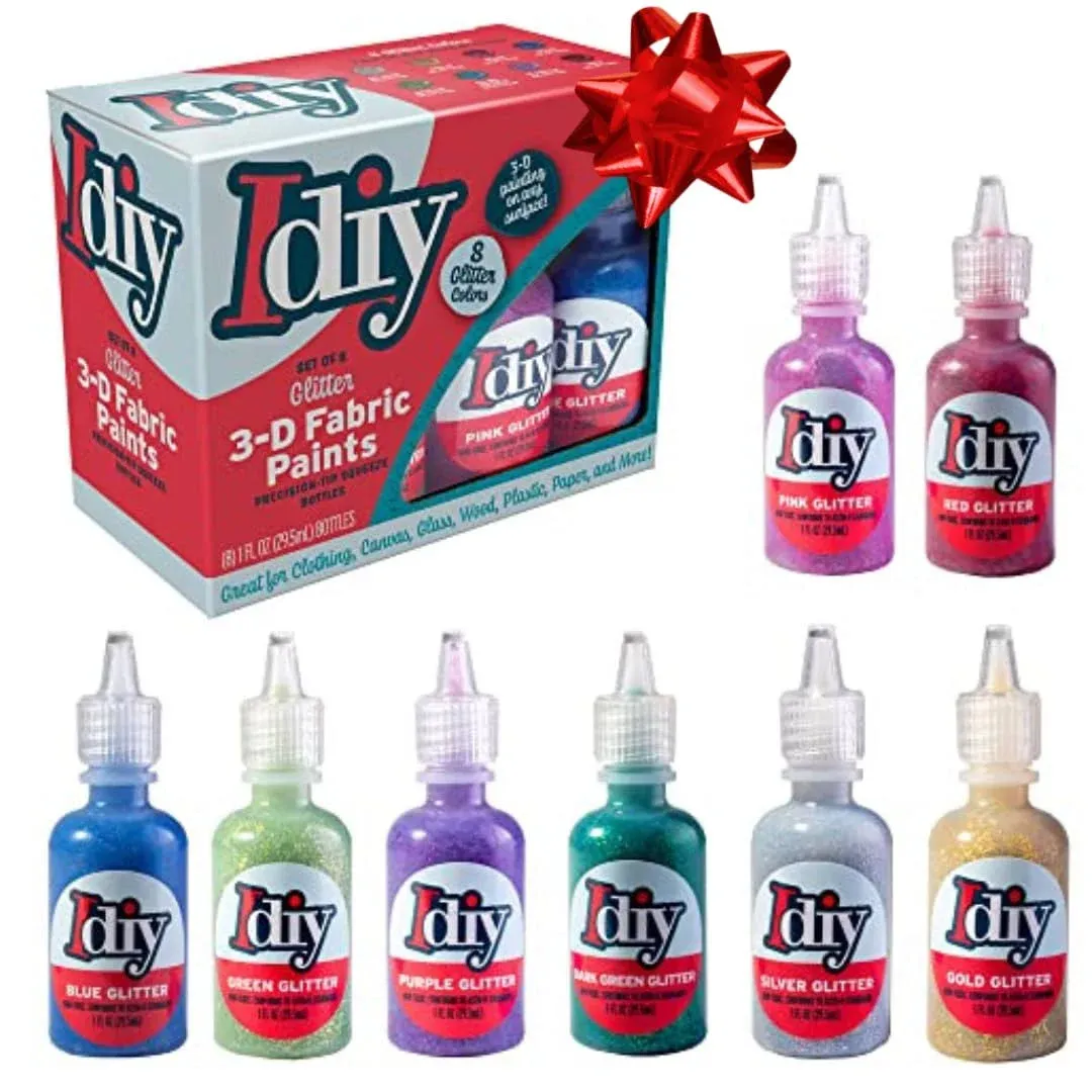 DIY Fabric Paints (8 Glitter Colors)- 1oz Bottles- Ultra Bright 3D Fabric T Shirt ...