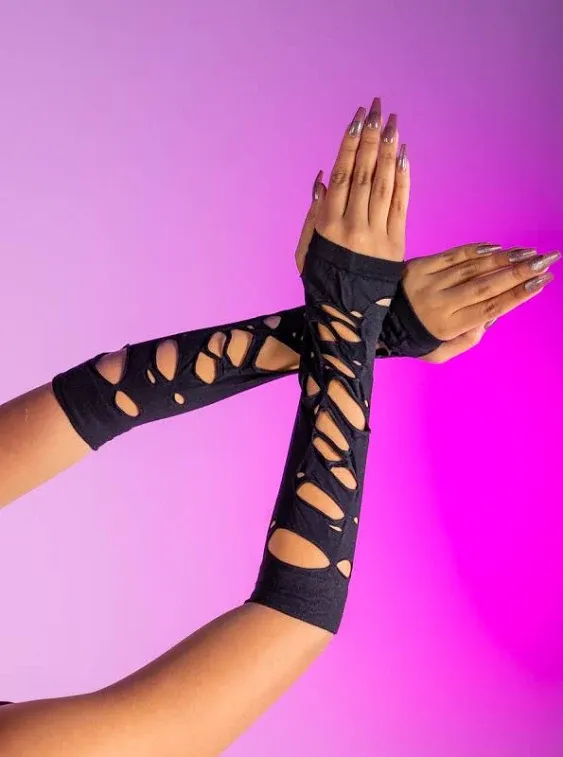 Leg Avenue Black Distressed Arm Warmers