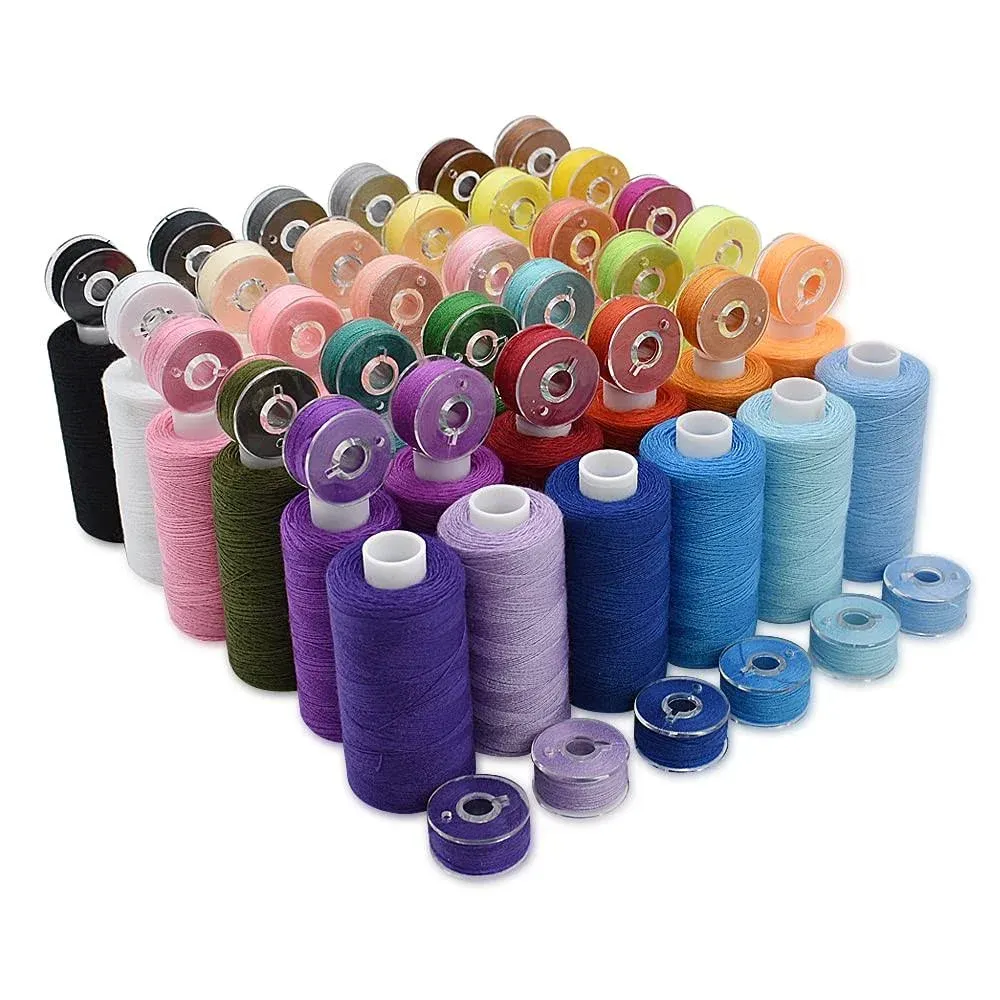 72pcs Prewound Bobbins and Thread Spools 36 Colors 400 Yards per Polyester Thread Spools 36 Colors Prewound Bobbin for Hand & Machine Sewing Emerg