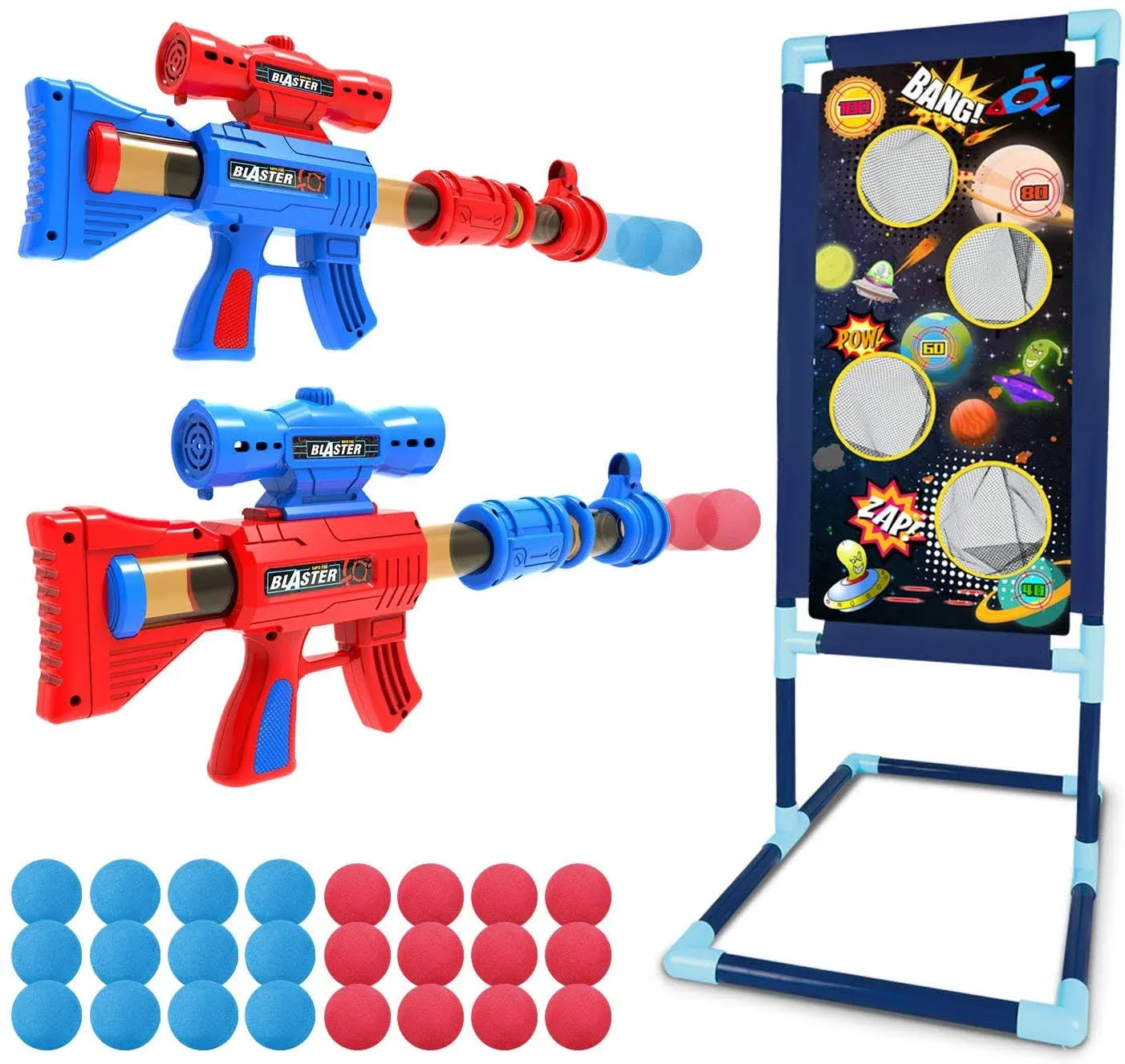 LURLIN 2pk Air Popper Toy Guns With 24 Foam Balls - Shooting Game for Kids 6-10 Years Old - Compatible with Nerf Guns