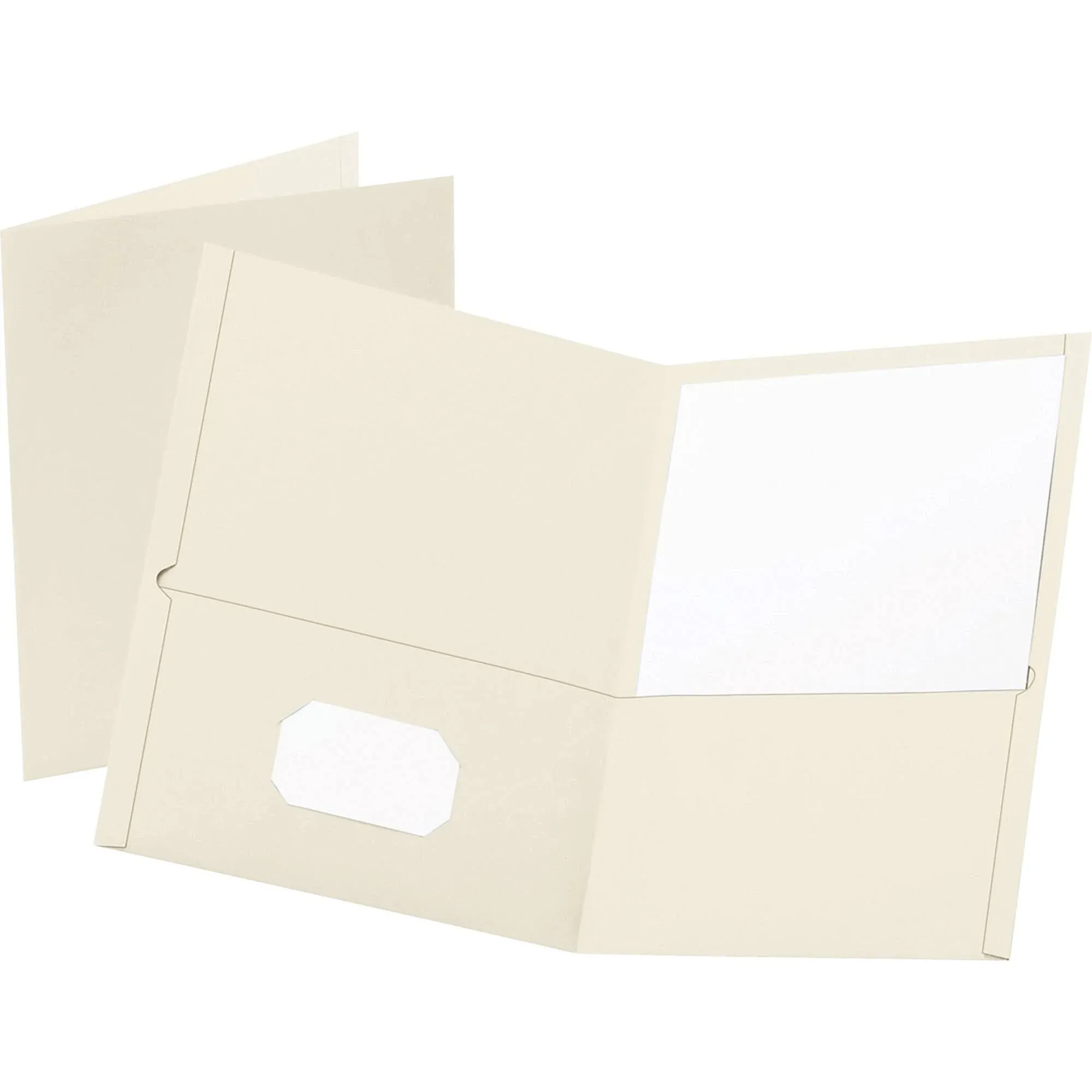 Oxford Twin-Pocket Folder, Embossed Leather Grain Paper, White, 25/Box