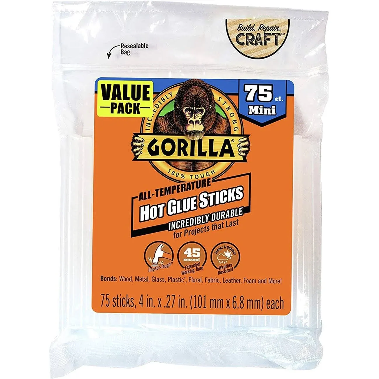 Gorilla Glue Mini Hot Glue Sticks - 75 / Pack - Clear