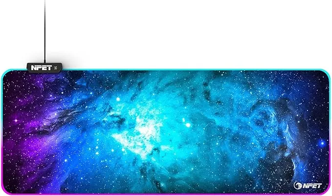 NPET MP02-SP Gaming Mouse Pad, Cloth Mouse Pad, Anti-Slip Base, RGB Backlit, Stitched Edges, Water-Resistant, Optimized for Gaming Sensors, XL