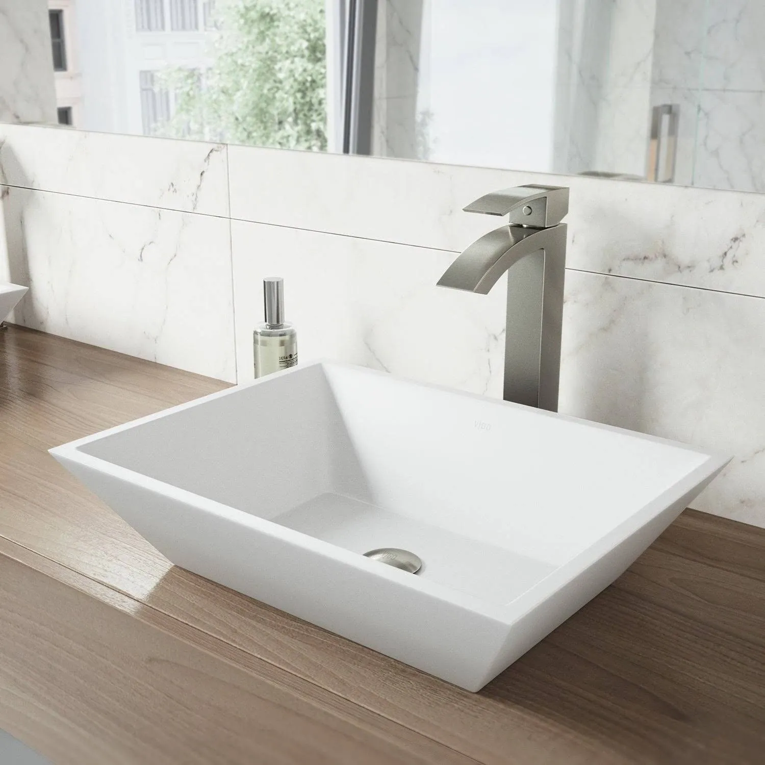 Vigo VGT1210 Vinca Matte Stone Vessel Bathroom Sink with Duris Vessel Faucet in ...