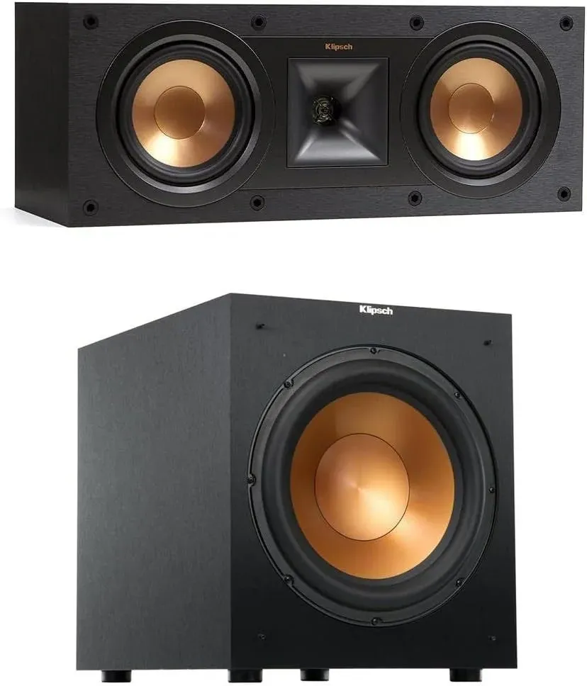 Klipsch Reference R-12sw 12" 400W All-Digital Powered Subwoofer, Brushed Black Polymer Veneer with R-25C Center Speaker