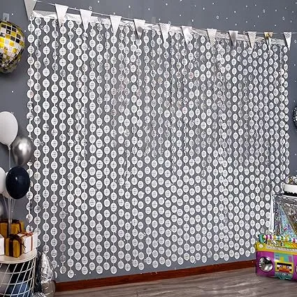 Disco Party Decorations, 2 Pack Disco Ball Photo Booth Props,3.3x6.6 ft Silver Foil Fringe Curtains Photo Backdrop for The 70s & 80s Last Disco Bachelorette, Decades, Taylor Party Decor