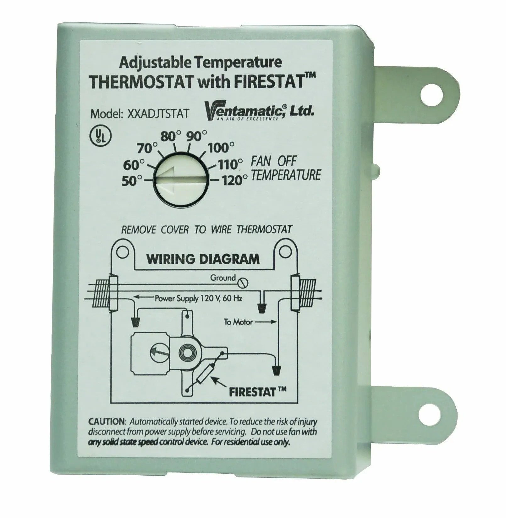 Ventamatic Xxfirestat 10-Amp Adjustable Thermostat with Firestat