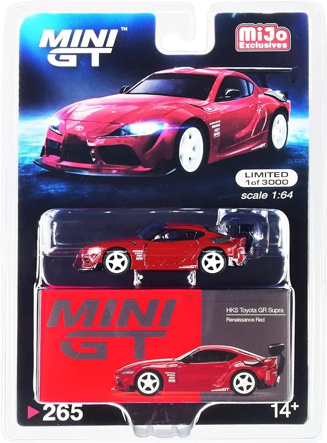 Toyota GR Supra "HKS" Renaissance Red with Carbon Accents and White Wheels Limited Edition to 3000 pieces Worldwide 1/64 Diecast Model Car by True Scale Miniatures